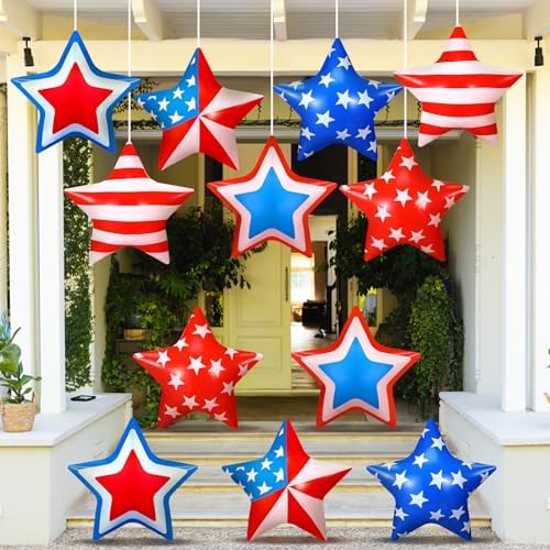 18 Pcs 4th of July Inflatable Outdoor Stars Decor 250th Anniversary Patriotic Outdoor Decorations Inflatable Star American Flag PVC Balloons Blow up for Memorial Day Hanging Home Garden Decor - Image 5