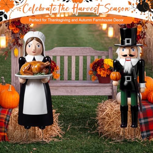 Geelin 2 Pack Fall Thanksgiving Metal Garden Stakes,Pilgrim Couple - Image 6
