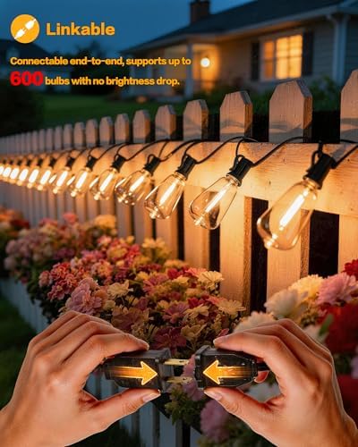 50FT Outdoor String Lights, ST38 LED Bulbs Waterproof Dimmable - Image 6