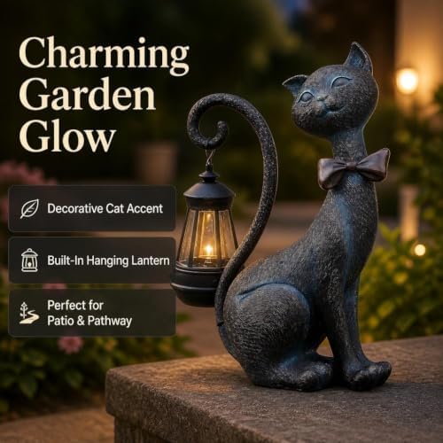 Cat Outdoor Statues with Solar Garden Light - Image 4