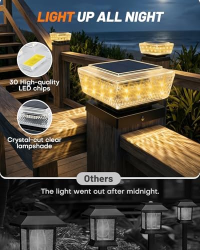 4x4 Solar Post Cap Lights Outdoor 10 Pack, 3000K Warm Fence Deck Post Solar Lights with Upgrade Solar Panel, Waterproof Solar Post Caps for 3.5x3.5, 4x4, Wooden & Vinyl Posts, Porch Patio Garden Use - Image 5