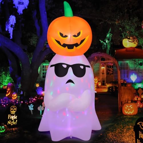 GOOSH 6.2 FT Halloween Inflatables Ghost with Pumpkin Outdoor Decorations Blow Up Yard with Built-in LEDs for Garden Lawn Indoor Party Decor by GOOSH