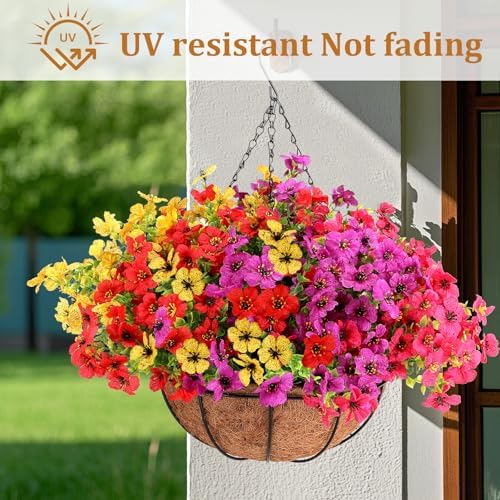 Artificial Hanging Basket, 12 Pcs Mixed Color Mums UV Resistant Outdoor - Image 6
