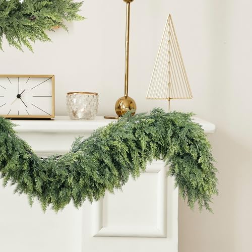 Sggvecsy 6Ft Christmas Cedar Garland Real Touch Artificial Pine Cypress Realistic Greenery Garland for Table Wall Mantle Indoor Fireplace Home Holiday Winter Xmas Decoration (2 Pack) - Image 2