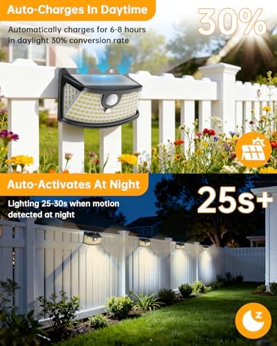 Aootek Solar Motion Sensor Lights Outdoor 120 LEDs, Black, 4 Pack - Image 5