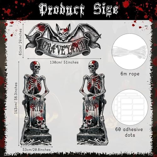 Tiamon Halloween Cemetery Door Decorations Skeleton Tombstones Door Banner - Image 2