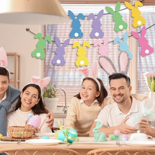 Yaomiao 10 Pcs Easter Porch Banner Pastel Bunny Rabbit Party Front Door Sign Wall Hanging Spring Decorations and Supplies for Home Office Farmhouse Holiday Decor - Image 4