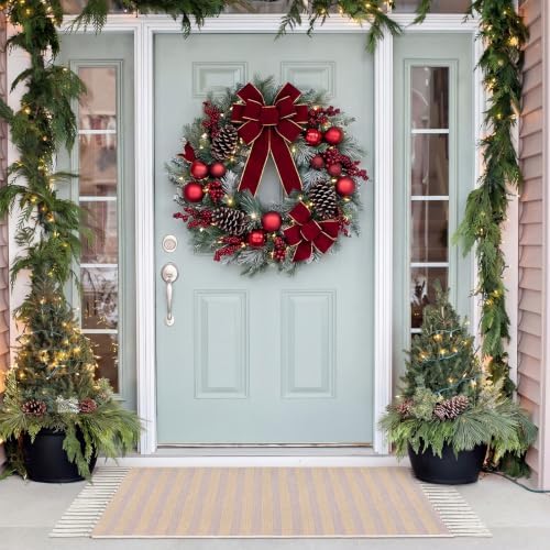 Breling 28" x 43" Fall Outdoor Porch Rug Beige and White Striped Door Mat - Image 5