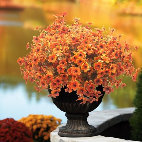 Grunyia 16 Bundles Artificial Fall Flowers for Outdoors Fake Plants UV Resistant Plastic Plants Shrubs Bushes for Home Fall Front Door Porch Garden Autumn Decor (Fall Red) - Image 3