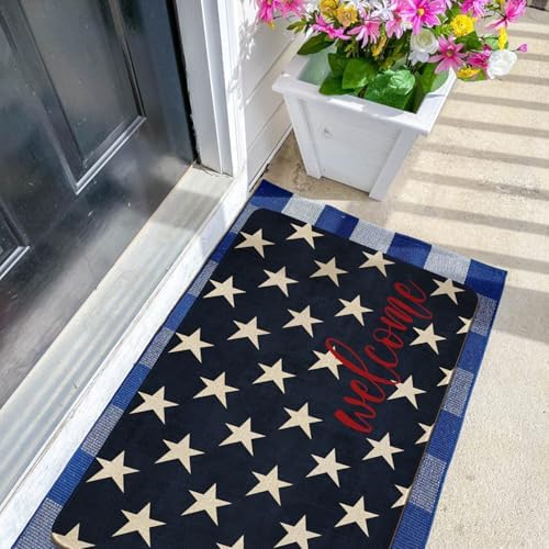 July 4th Door Mat,American Patriotic Memorial Day Blue Stars Indoor Outdoor Non-Slip Doormat,Entryway Front Porch Farmhouse Summer Welcome Door Mat Colorful for Entrance Decor 30" x 17" - Image 4