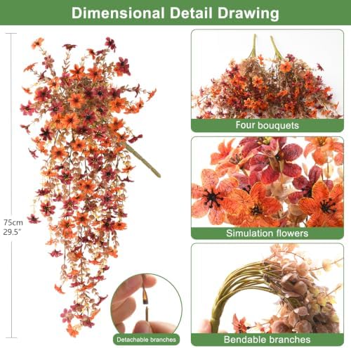 INQCMY Artificial Fake Hanging Flowers Plants for Outdoor Fall Decoration - Image 2
