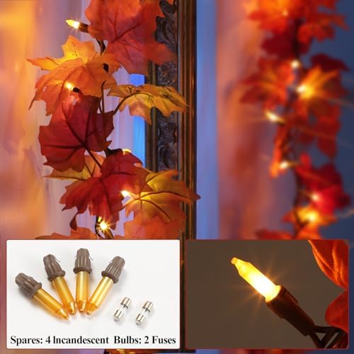 Thanksgiving Decorations Fall Maple Leaf String Lights 9FT Maple Leaves Lights 50 Orange Bulbs Lighted Fall Leaf Garland Lights Lighted Fall Garland Lights Halloween Fall Lights Indoor Outdoor - Image 3