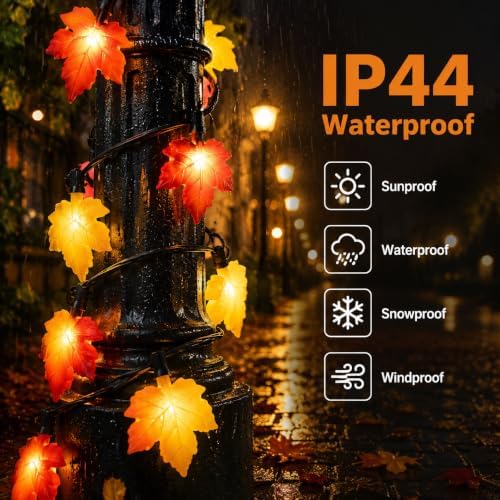10.5FT 10 LED Fall Decorations Maple Leaves String Lights Outdoor Plug in - Image 3