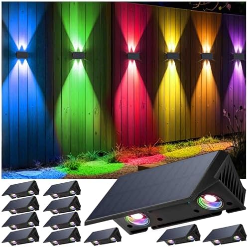 Fence Lights Solar Powered, Multicolor Modes Solar Fence Lights Outdoor IP67 Waterproof, Up and Down Solar Wall Lights Sconce Dusk to Dawn for Patio, House, Garage, Porch, Garden, Festival (12 Pack) by IIRARA