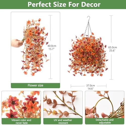 IINQCMY Artificial Flowers Fall Hanging Baskets Outdoors Fake Mums - Image 2