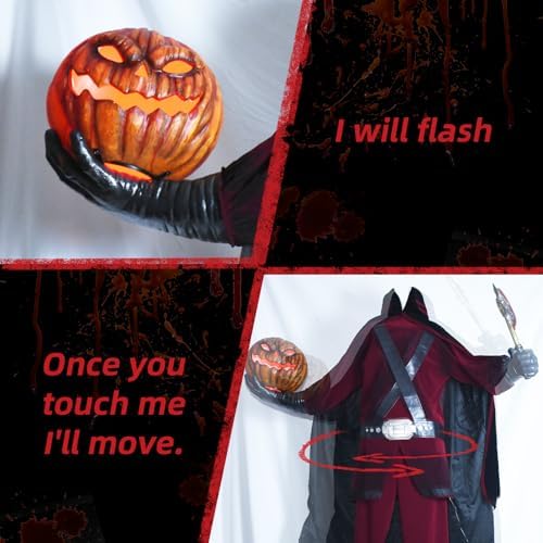 HOYECHI Animatronic Halloween Decorations Headless Warrior 6.2ft – Motion & Sound Activated Scary Decorations, Left Axe Right Pumpkin, Touch & Sound Triggered Outdoor Halloween Decor - Image 4