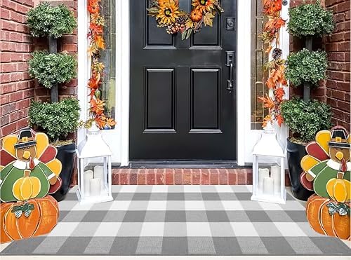 Grey and White Outdoor Rug 24"x51"Cotton Washable Checkered Front Porch Mat - Image 5