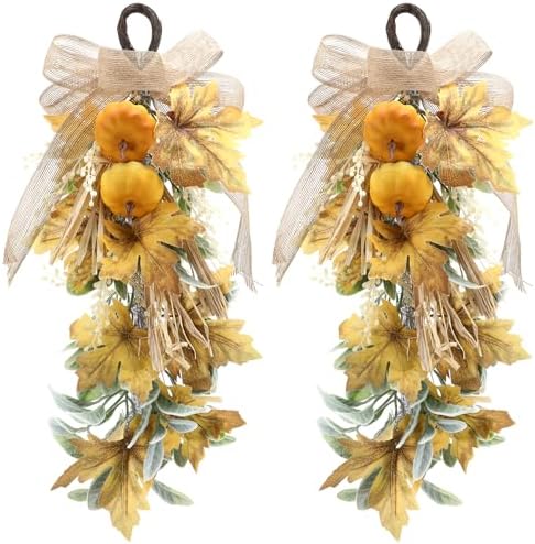 Suncalla 2 Pcs Fall Cream Pumpkin Swag 20" Front Door Vertical Maple Leaf by Unknown