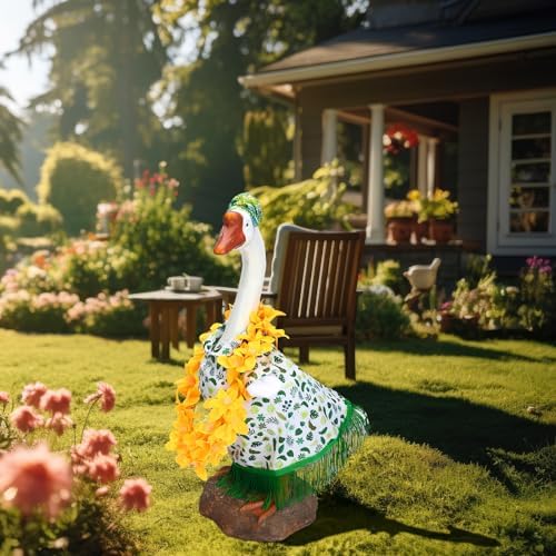 Cutecrop Hawaiian Porch Goose Outfit Spring Clothes for 23" High Cement or Plastic Goose for Lawn Clothing Porch Garden Yard Costume Tropical Decorations - Image 3