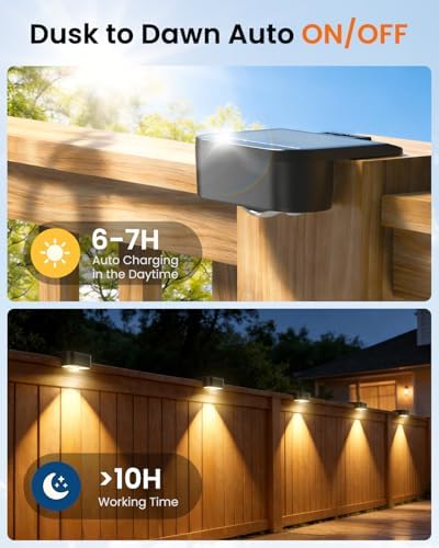 JOFIOS Solar Fence Lights Outdoor - 3000/4000/6000K 3 Mode, Solar Deck Lights Outdoor Waterproof, Fence Light Solar Powered for Outside, Backyard, Railing, Step, Patio and Wall, 2 Pack - Image 5