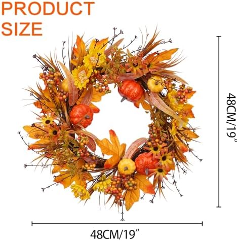 19In Fall Wreaths Front Door Decor for Home Autumn Thanksgiving - Image 2