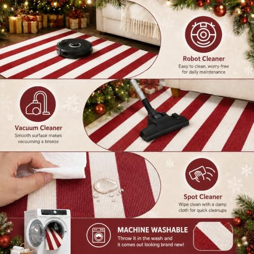 Duraaamo Christmas Burgundy White Striped Rug 2.3' x 3.6' for Outdoor Decor - Image 3