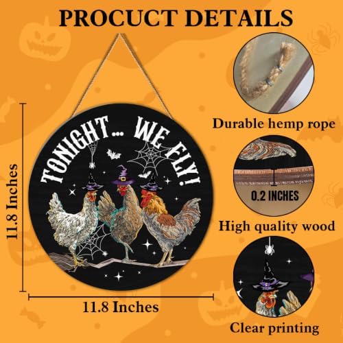 Funny Halloween Chicken Decor Tonight We Fly Witchy Door Sign for Home - Image 2