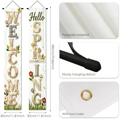 Nuxovilar Welcome Spring Plaid Porch Banners 12x70 Inches Polyester - Image 3