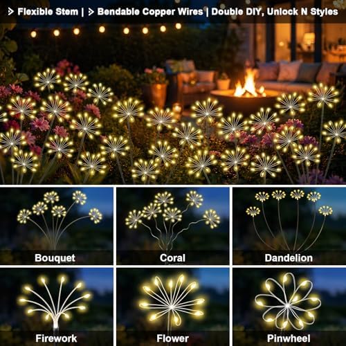 Solar Garden Lights Outdoor, Upgraded Solar Swaying Starburst Light Waterproof with 2 Modes, Solar Fairy Firework Lights for Yard Patio Pathway Flowerbed Balcony Garden Decoration (Warm White, 4 Pack) - Image 5
