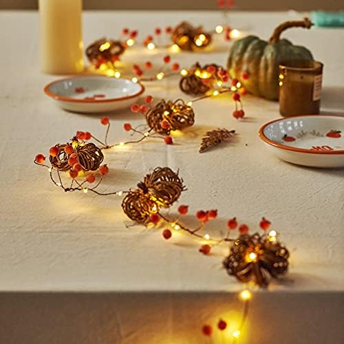 MIYA LIFE Nature Rattan Pumpkin Lights - 10FT 30 LED Cozy Fall Garland with Lights Battery Operated Charming Thanksgiving Decorations with Remote - Ideal Thanksgiving Garland Fall Decorations for Home - Image 3