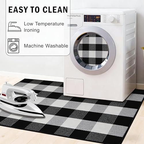 Fall Decor Buffalo Plaid Outdoor Rug 3x5 Ft Black and White Checkered Area Rug Washable Doormats Indoor Outdoor Rugs for Layered Front Door Mats, Porch, Entryway, Kitchen, Farmhouse - Image 7