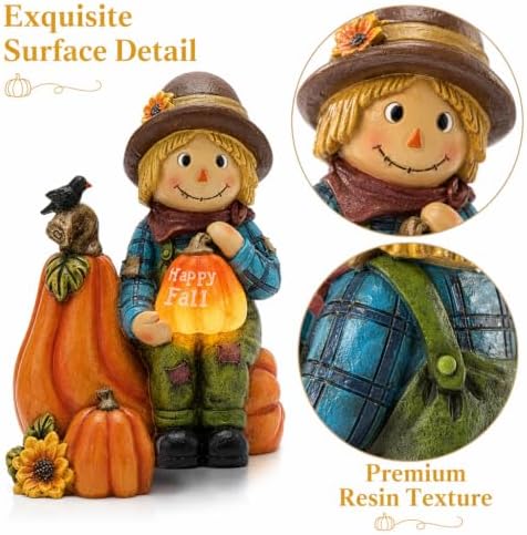 TERESA'S COLLECTIONS Fall Outdoor Decor Scarecrow Pumpkin Solar Resin 9.1" - Image 3