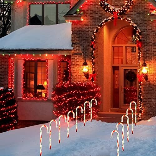 GAGALIFE 16-inch Candy Cane Lights, Outdoor Christmas Pathway Markers, 12 Pack with 72 Lights, 21 feet Total Length for Driveway, Walkway, Yard, Garden, Red-Green - Image 5