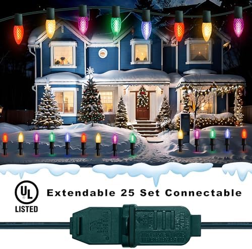 GAGALIFE 29Ft C9 Christmas Pathway Lights Outdoor - 25 LED Lights with 25 Marker Stakes for Walkway, Waterproof Plug in C9 Christmas Light Outdoor for Driveway, Yard, Lawn Decorations, Multicolor - Image 6