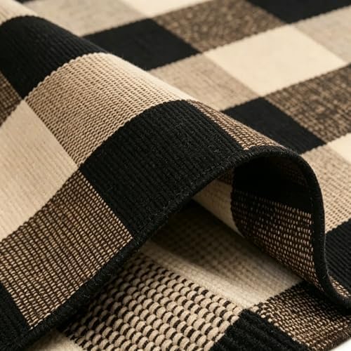 SEEKSEE Fall Decor Buffalo Plaid Outdoor Rug 27.5x43 Coffee and Black Front Door Mat, Layering Rug for Porch, Washable Doormat, Front Porch Rug for Outdoor Entrance Entryway Patio Porch Decor - Image 6
