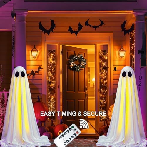 2packs Halloween Decorations Outdoor,Halloweens Party Decoration Indoor,Light Up Spooky Ghost with Remote Control String Lights,Halloween-Ghost for Yards Porches Gardens Lawn - Image 5