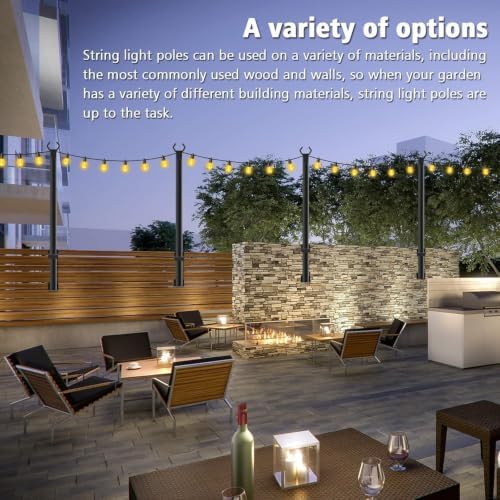 Beizelte 4 Pack 5Ft String Light Poles,Outside String Lights,Outdoor Light Poles,Metal Poles Stand for Patio,Backyard,Deck - Image 2
