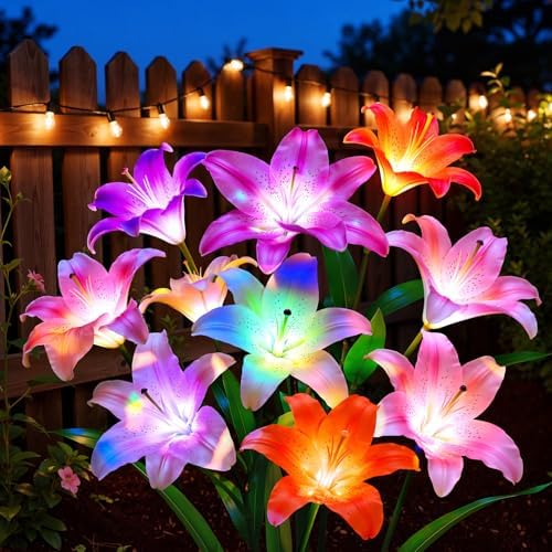 LETMY Solar Flower Lights, 8 Pack Solar Garden Lights with 48 Lily Flowers by Letmy
