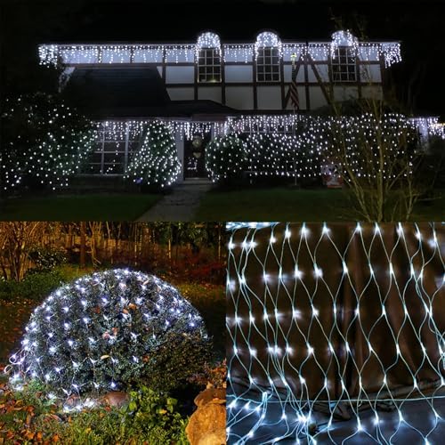 WATERGLIDE Outdoor Christmas Net Lights, 12FT x 5FT 360 LED Mesh String Light with 8 Lighting Modes, Connectable Waterproof Lights for Garden Tree Bushes, Holiday Wedding Party Decorations, White - Image 2