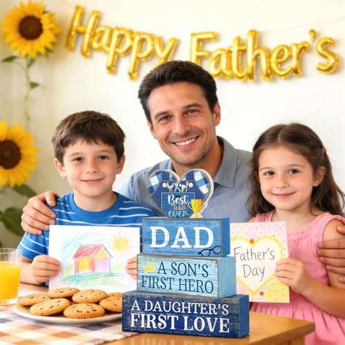 Lineshading 4 Pcs Dad Block Signs Wooden Farmhouse Decor, Father's Day - Image 4