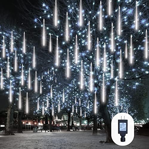 EEIEER Meteor Shower Lights Outdoor, 11.8 inches 10 Tubes 240 LED Snowfall Falling Rain Lights for Halloween Christmas Holiday Tree Home Party-White by EEIEER