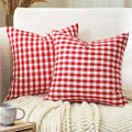 Red and White Outdoor Christmas Gingham Plaid Throw Pillow Covers 16x16 by CARRIE+HOME