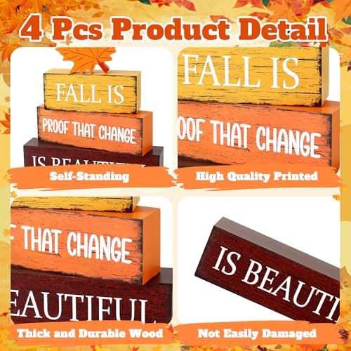 4 Pcs Fall Wooden Decor, Fall Table Decorations Gifts for Home - Image 4