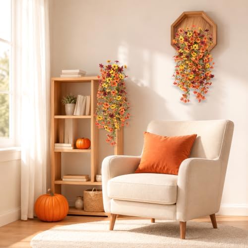 Artificial Fall Flowers Fake Mums UV Hanging Plants for Outdoors Decor - Image 7