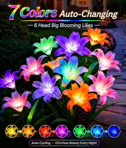 LETMY Solar Flower Lights, 6 Pack Solar Garden Lights with 36 Lily Flowers - Image 2