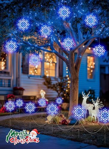 Brightown Large Snowflake Pathway Lights,Total 20-Pack 34" Outdoor Snowflake Christmas Lights Decor for Yard, 8 Modes Sidewalk Marker Stake for Driveway Walkway, IP44 Waterproof, Blue and White - Image 5