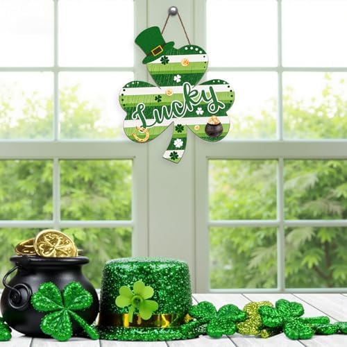 Happy St. Patrick's Day Wooden Hanging Sign 12x11.5 Inch St Patricks Day Lucky Shamrock Wreath Sign for Front Door Decor,Irish Spring Farmhouse Wood Wreath Indoor Wall Hanging Decoration - Image 5