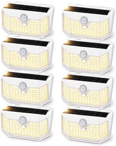 HMCITY 120 LED Solar Lights Outdoor Motion Sensor, 8 Pack, White Warm by LightingUpYourLife