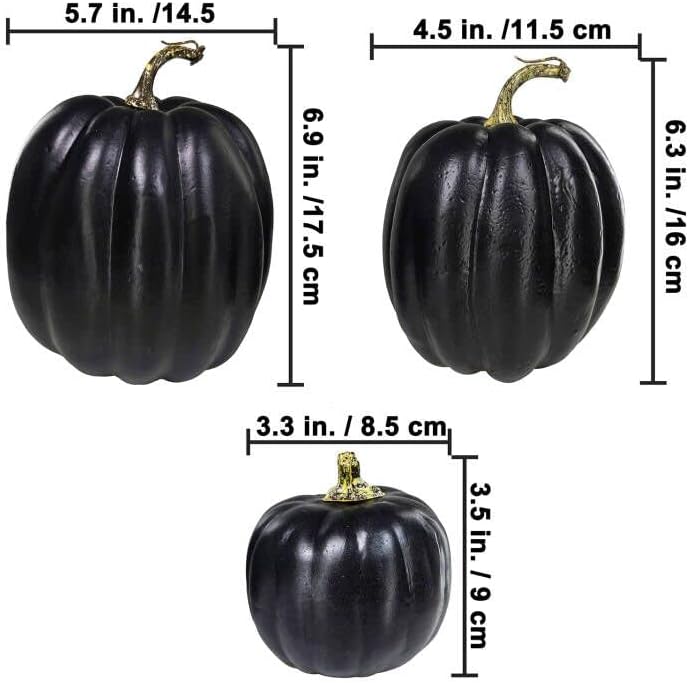 Winlyn 7 Pcs Assorted Artificial Black Pumpkins Halloween Faux Rustic Decorative Foam Pumpkins for Fall Halloween Thanksgiving Tabletop Centerpiece Mantel Kitchen Decor - Image 2