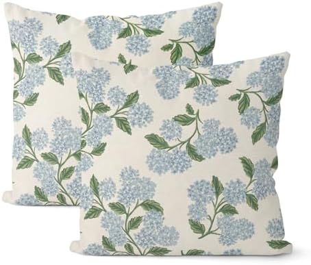 Floral Outdoor Pillow Covers 18x18 Inch Set of 2 Blue Green by DAFENA